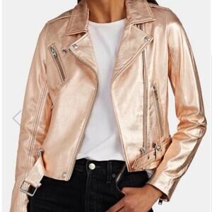IRO Brooklyn pink Rose Gold Leather Motorcycle Jacket 100% lamb leather spring S